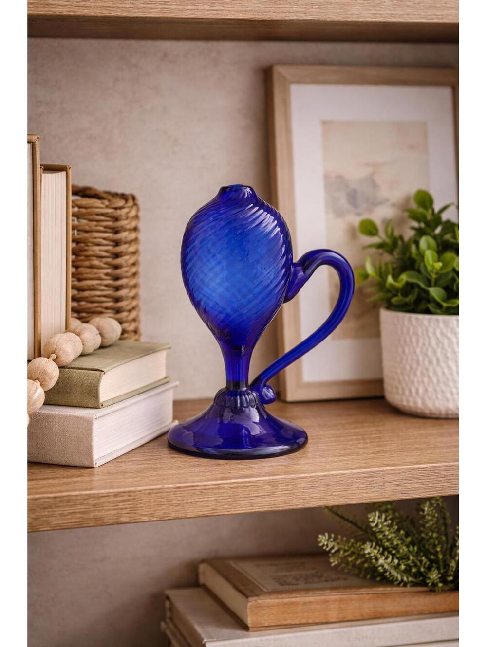 Vintage Cobalt Handblown Jamestown Glasshouse Courting Lamp - Modern Replica